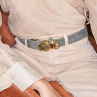 Pearl Grey Embossed Nubuck Gold Beetle Belt