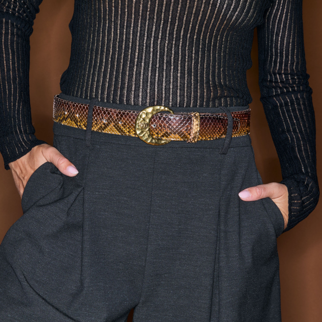 Tiger Eye Python Gold Half Moon Belt