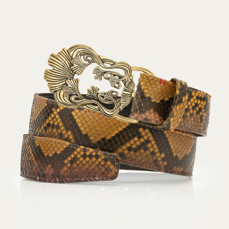 Python Belt with Tigers Eye and Ginkgo Leaf