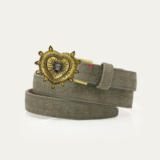 Grey Embossed Croco Leather Ex-Voto Baby Belt