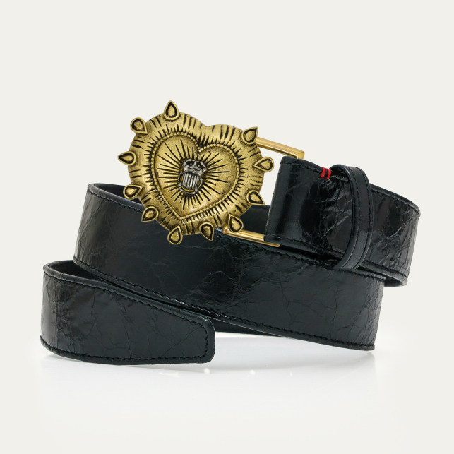 Ceinture Cuir Noir Vintage Ex Voto