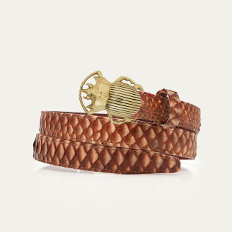 Baby Ceinture Python Cuivre Lavé Scarabée Or