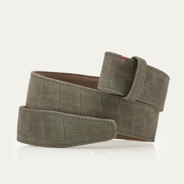 Ceinture Nubuck Embossé Croco Gris Perle Noeud Mixé Or Et Argent