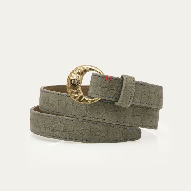 Baby Ceinture Cuir Embossé Gris Demi Lune Or