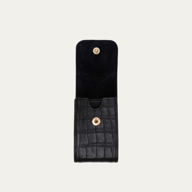 Etui Rouge à Levres Dita Cuir Embossé Croco Noir