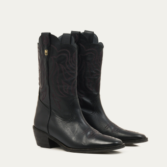 Embroidered Black Leather Lucienne Boots