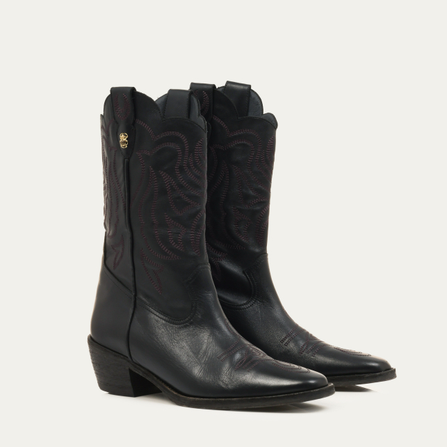 Bottes en Cuir Lucienne Noir Brodé