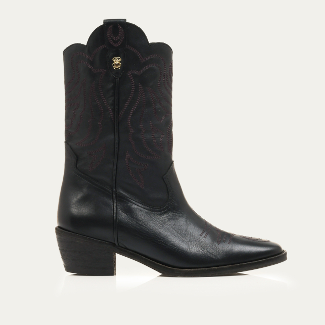 Bottes en Cuir Lucienne Noir Brodé