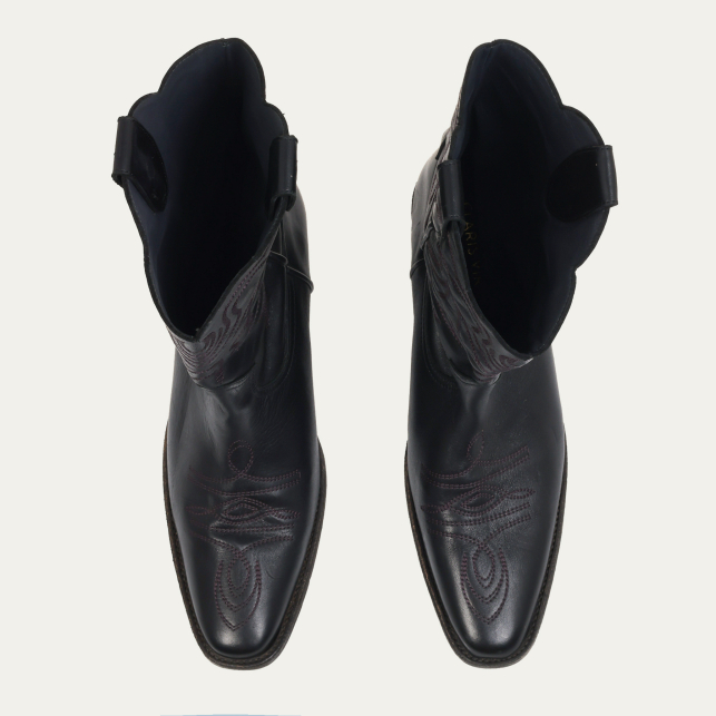 Bottes en Cuir Lucienne Noir Brodé