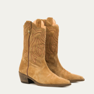 Embroidered Olive Leather Lucienne Boots
