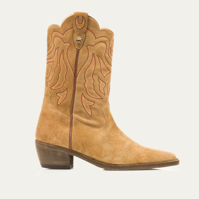 Embroidered Olive Leather Lucienne Boots