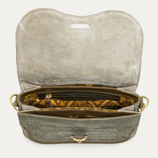 Sac Nubuck Manon Embossé Croco Gris Perle