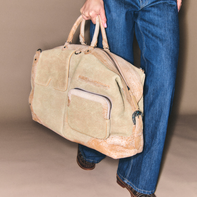 Sac de Voyage Veau Velours Vito Sable Blanc
