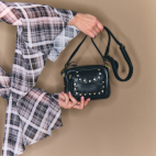 Black nappa Shell Studs Leather Baby Charly Bag