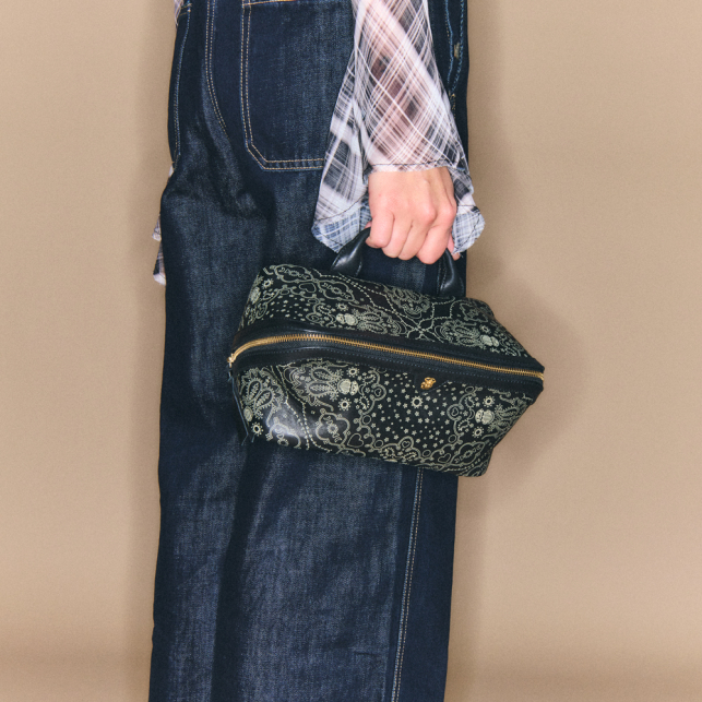 Trousse Cuir Charlotte Nappa Noir Imprimé Bandana