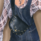 Sac Cuir Victoria Nappa Noir et Rivets en Nacre