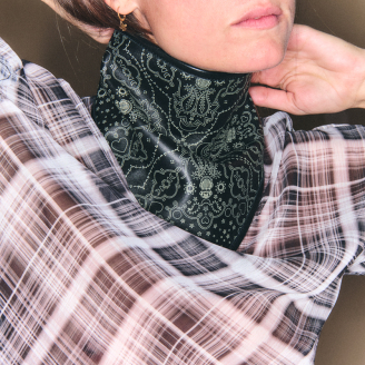 Black Printed Bandana Nappa Leather Bandana