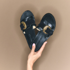 Sandales Cuir Violette Mix Noires