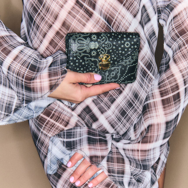 Black Printed Bandana Nappa Leather Card Holder Alex