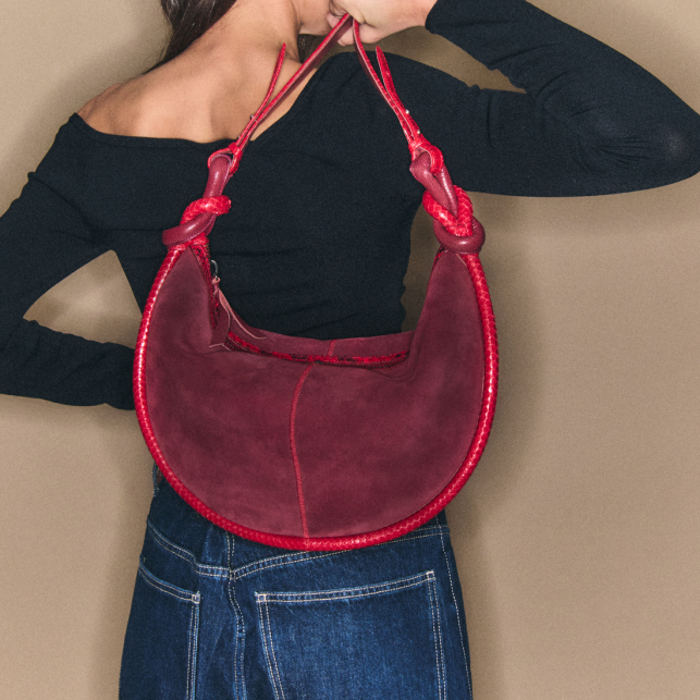 Sac Veau Velours Et Python Chris Bordeaux Et Rubis