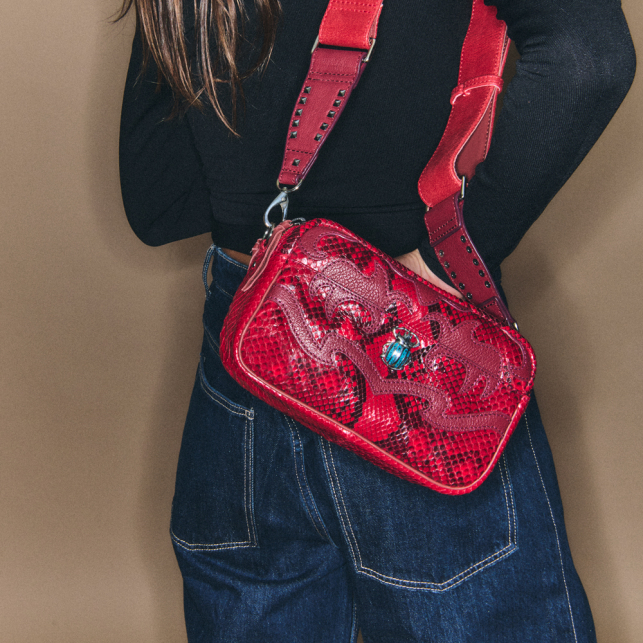 Sac Patchwork Python et Cuir Lily Rubis