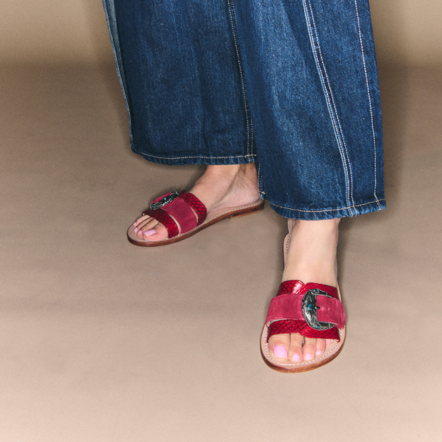 Red Cobra and Burgundy Suede Violette Sandals