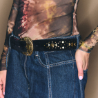 Grande Ceinture Lune Veau Velours Noir