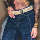 Ceinture Moon Veau Velours Sable Blanc