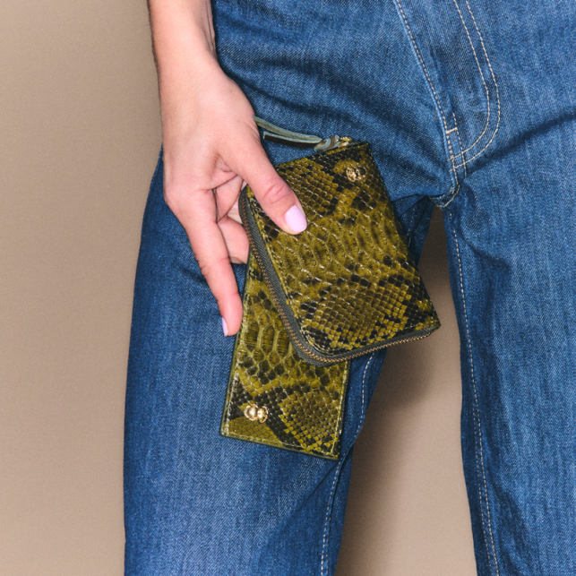 Portefeuille Python Mini Bob Dark Kaki