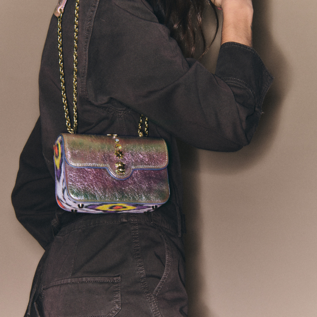 Sac Cuir Mini Ava Lune Avec Rivets En Nacre