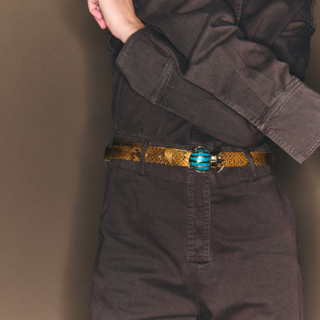 Baby Ceinture Python Ranch Scarabée Turquoise Doré