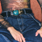 Black Python Golden Turquoise Beetle Belt