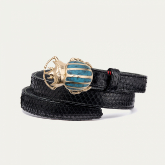 Baby Ceinture Python Noir Scarabée Doré Turquoise