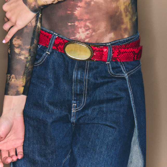 Ceinture Python Rubis Dallas Or et Nacre