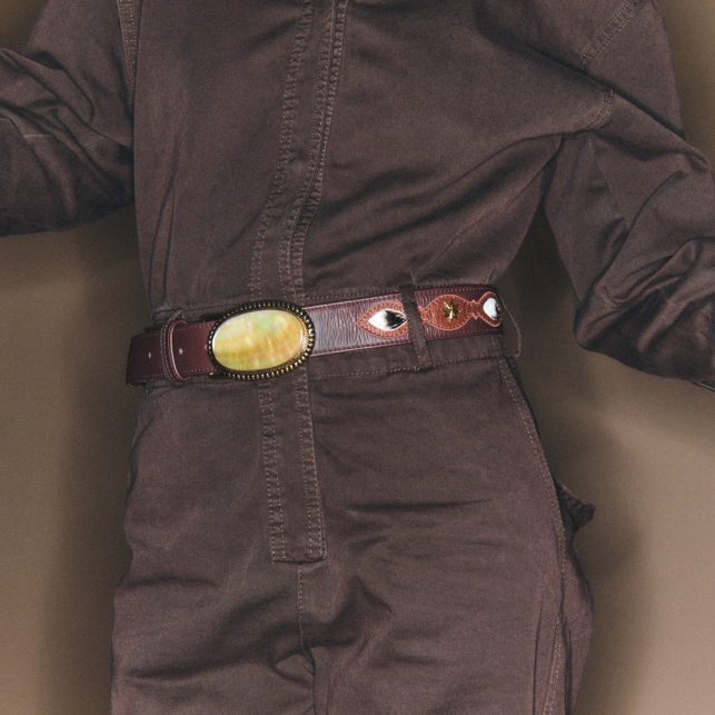 Patchwork Leather Rodeo Mother of Pearl Golden Dallas Belt
