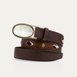 Patchwork Leather Rodeo Mother of Pearl Golden Dallas Belt