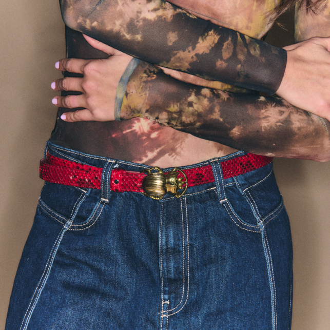 Baby Ceinture Python Rubis Scarabée Dorée