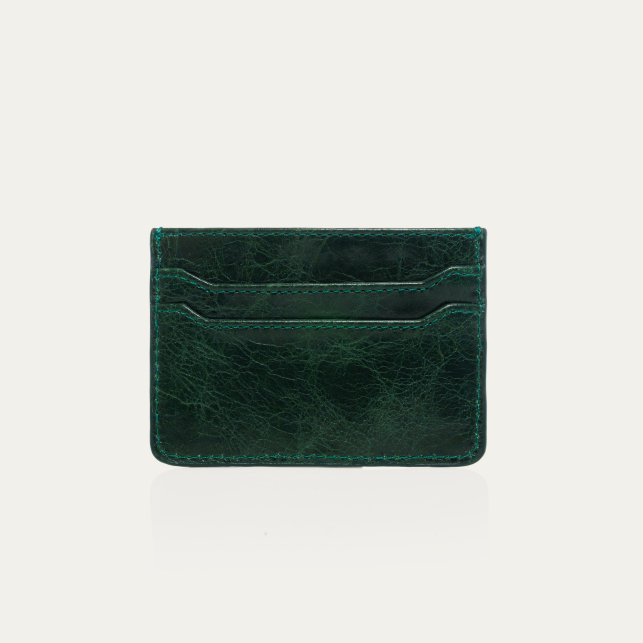 Jade Green Leather Manu Card Holder