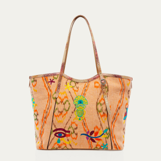 Amphora Python and Embroidered fabric India Tote