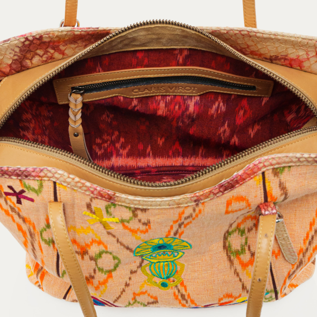 Cabas Python India Amphore et Tissu Brodé