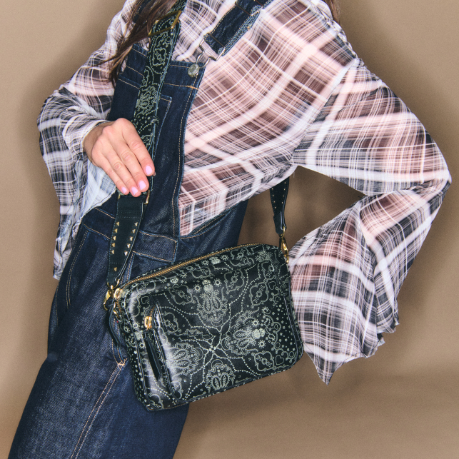 Black Printed Bandana Nappa Leather Big Charly Bag 