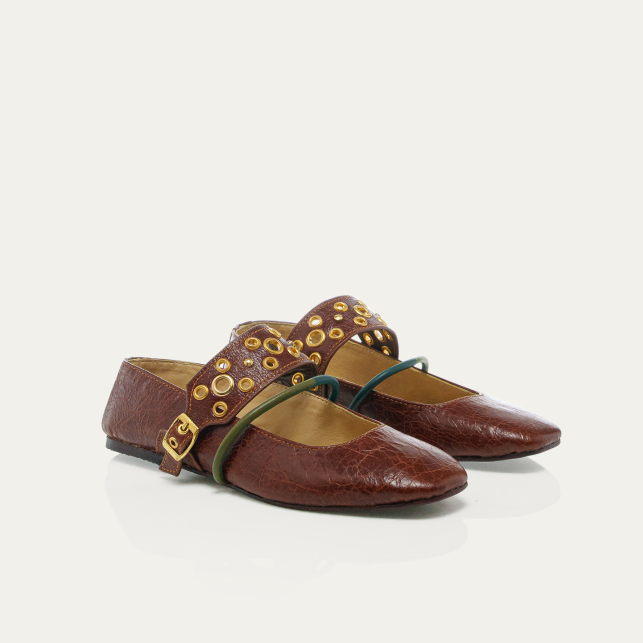 Adele Ballerinas Cognac Leather Gold