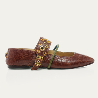 Ballerines Adele Cuir Cognac Or