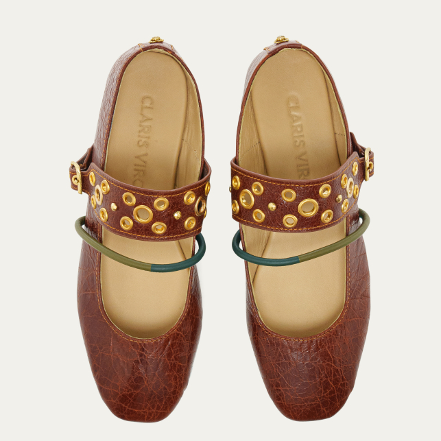 Adele Ballerinas Cognac Leather Gold