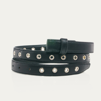Baby Ceinture Cuir Nappa Noir Avec Oeillets Argents