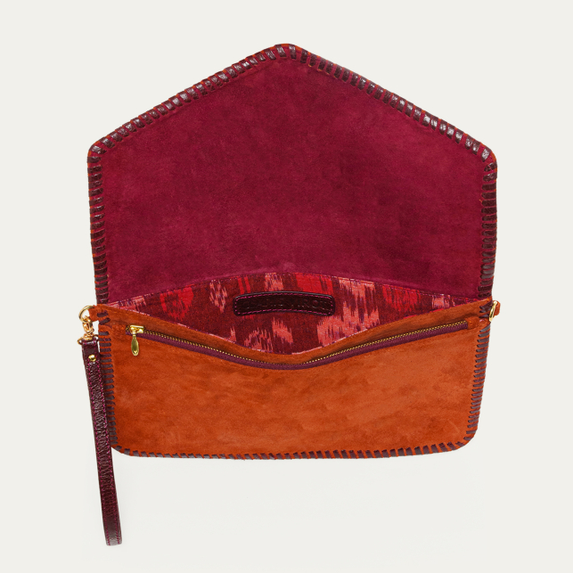Pochette Cuir Alicia Veau velours Brique Brodé