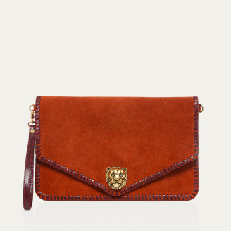 Pochette Cuir Alicia Veau velours Brique Brodé