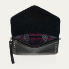 Pochette Cuir Alicia Cuir Nappa Noir Avec Oeillets