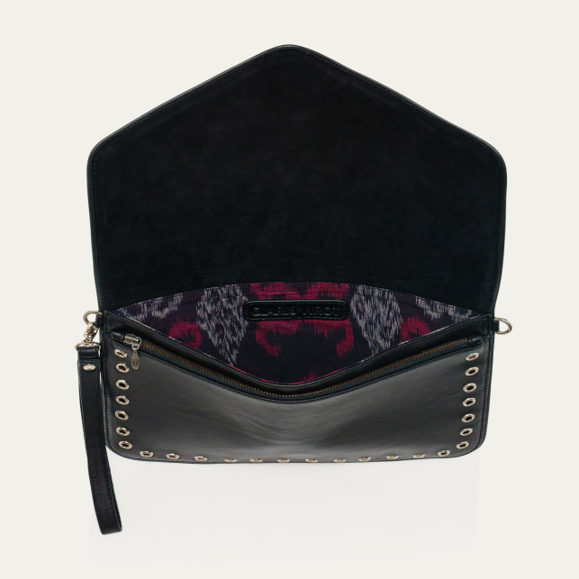 Pochette Cuir Alicia Cuir Nappa Noir Avec Oeillets