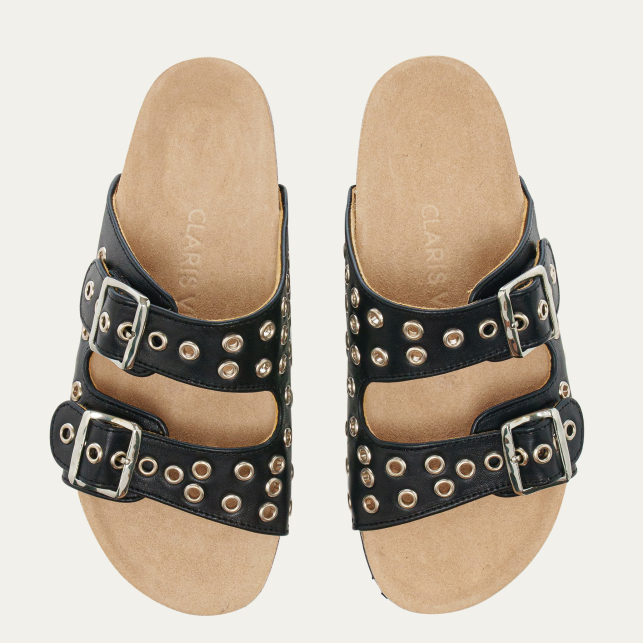 Sandales Cuir Nappa Noir Odette Oeillets